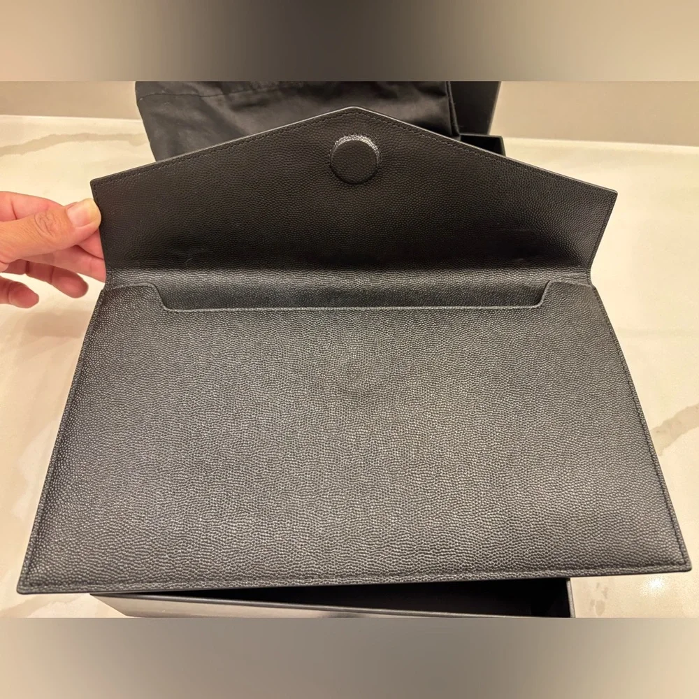 Saint Laurent Black Leather Envelope Clutch - Picture 4 of 8